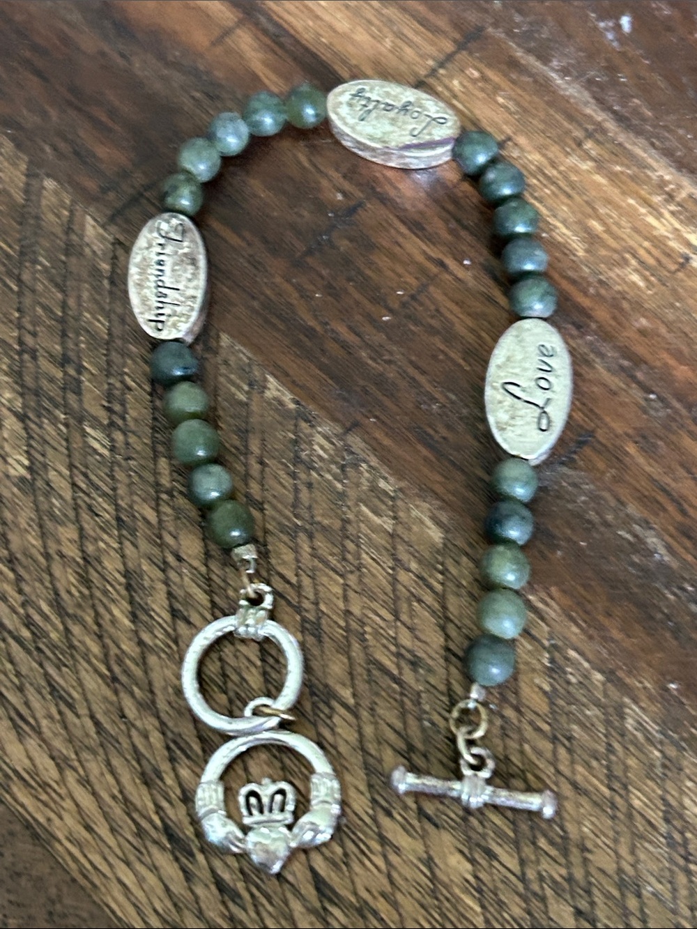 Vintage Love & Friendship Green Stone Toggle Bracelet